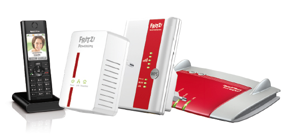 Afbeelding van AVM-producten zoals FRITZ!Box 7390, FRITZ!Fon, FRITZ!Repeater 300E en FRITZ!Powerline