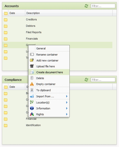 In de mappen kun je nieuwe documenten aanmaken of bestaande uploaden.