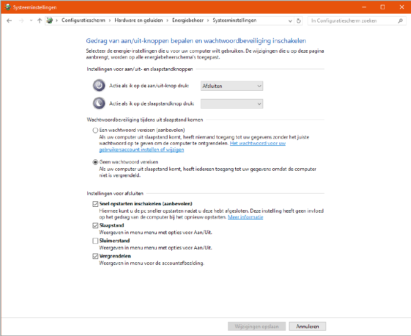 Windows 10 snel opstarten uitschakelen
