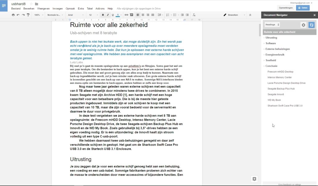 Google Documenten office add-on uitbreiding Document Navigator