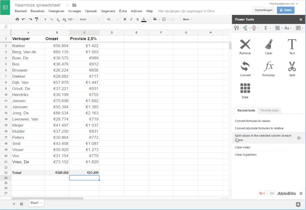 Google Spreadsheets office add-on uitbreiding Power Tools
