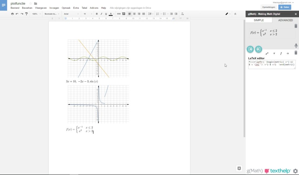 Google Documenten office add-on uitbreiding g(Math)