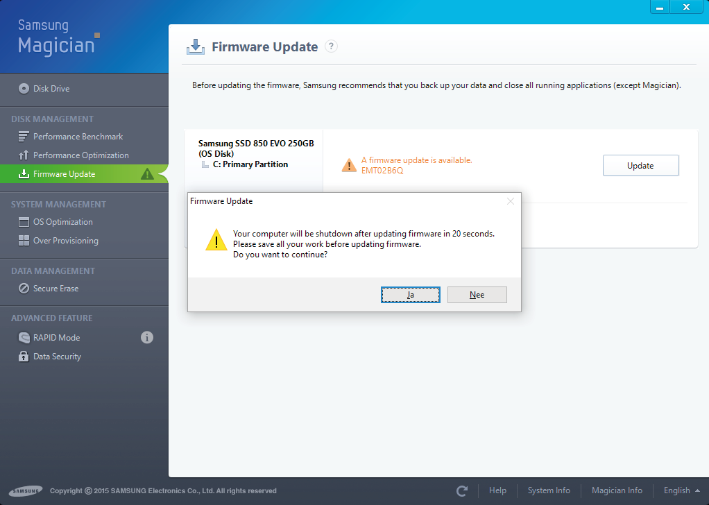 Voordat je de firmware van een ssd gaat updaten, moet je een back-up van je data maken – dus niet alleen de openstaande bestanden backuppen zoals Samsung adviseert.