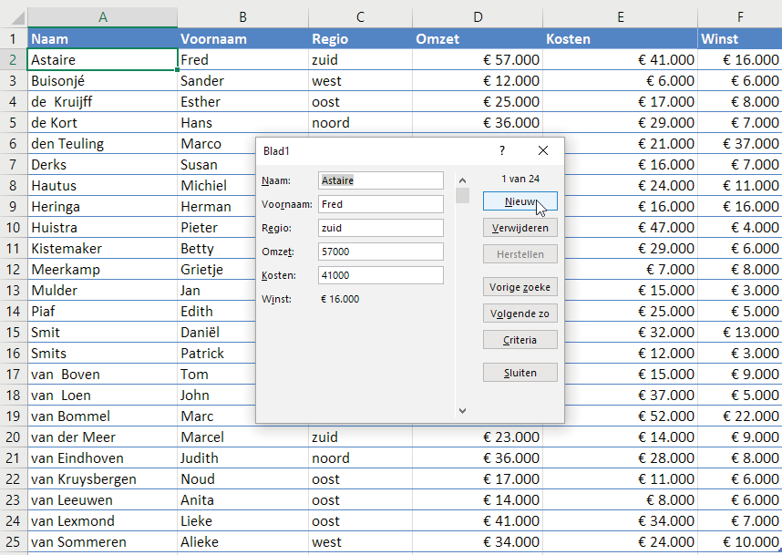 Met het Formulier zijn gegevenssets snel te maken en te beheren.