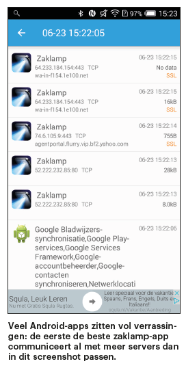 Android-netwerkverkeer controleren, zaklamp app