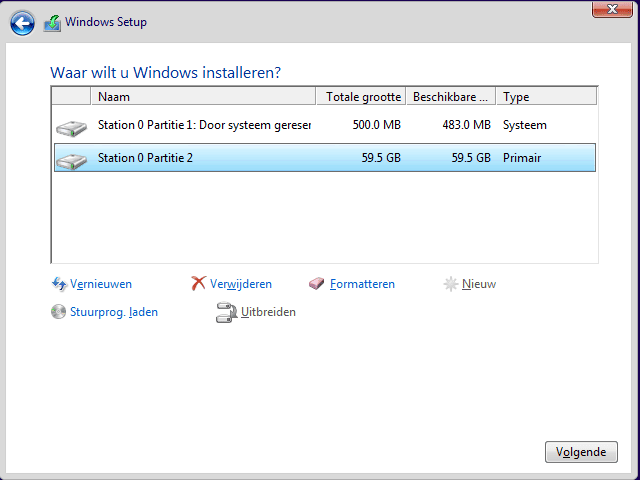 Windows apart installeren C D partitie partitioneren