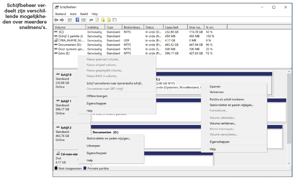 partitie beheren Windows Schijfbeheer snelmenu partitioneren