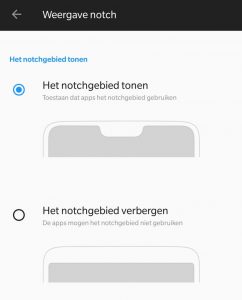 OnePlus 6 notch inkeping uitschakelen weergave scherm gat optie instelling