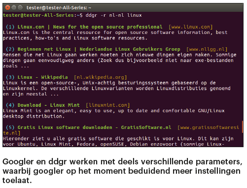 googelen commandline terminal Linux googler ddgr zoeken internet opdracht tekst parameters