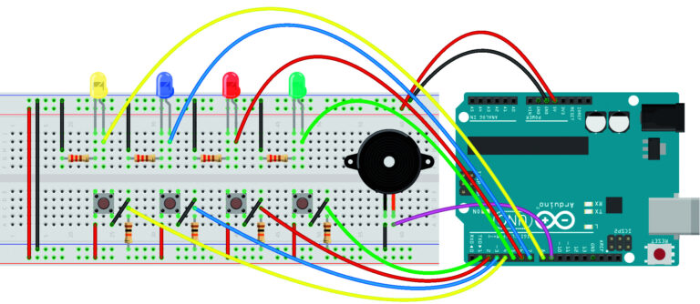 Arduino project spel zelfbouw Simon schakeling component