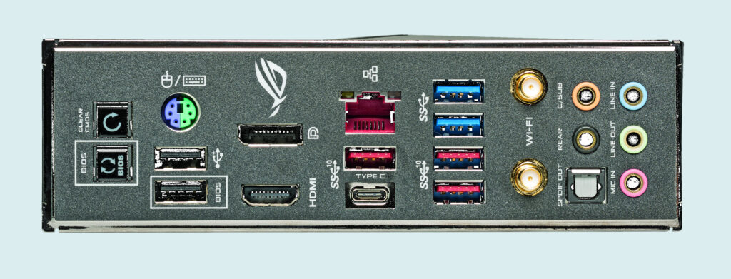 Z390-moederbord review Asus ROG Maximus XI Hero (Wi-Fi) backplate IO plate schild