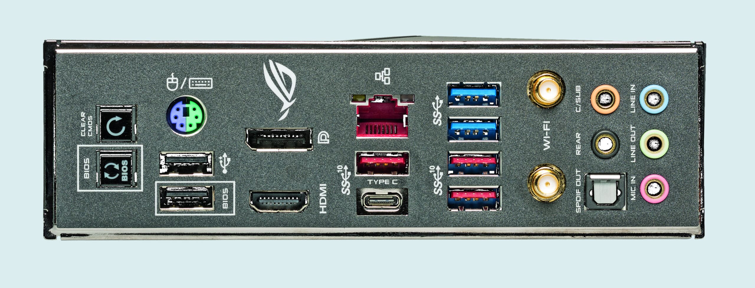 Z390 moederbord review Asus ROG Maximus XI Hero (Wi-Fi) backplate IO plate schild