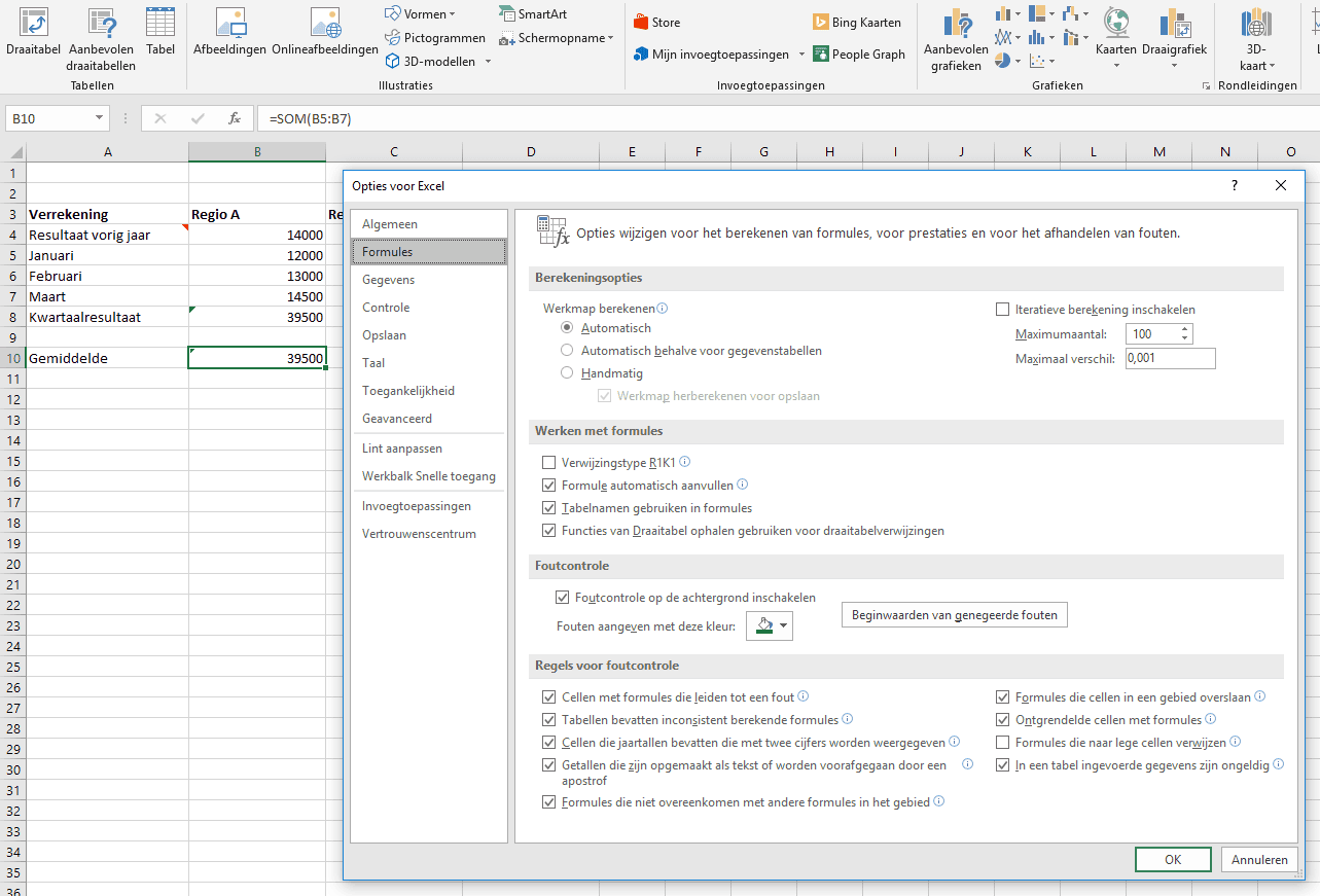 Excel werkbladen automatische functie uitzetten