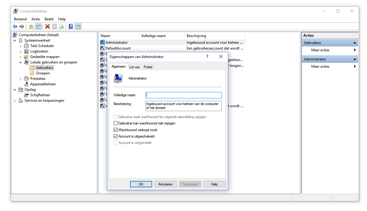 Windows 10 administrator ingebouwd account