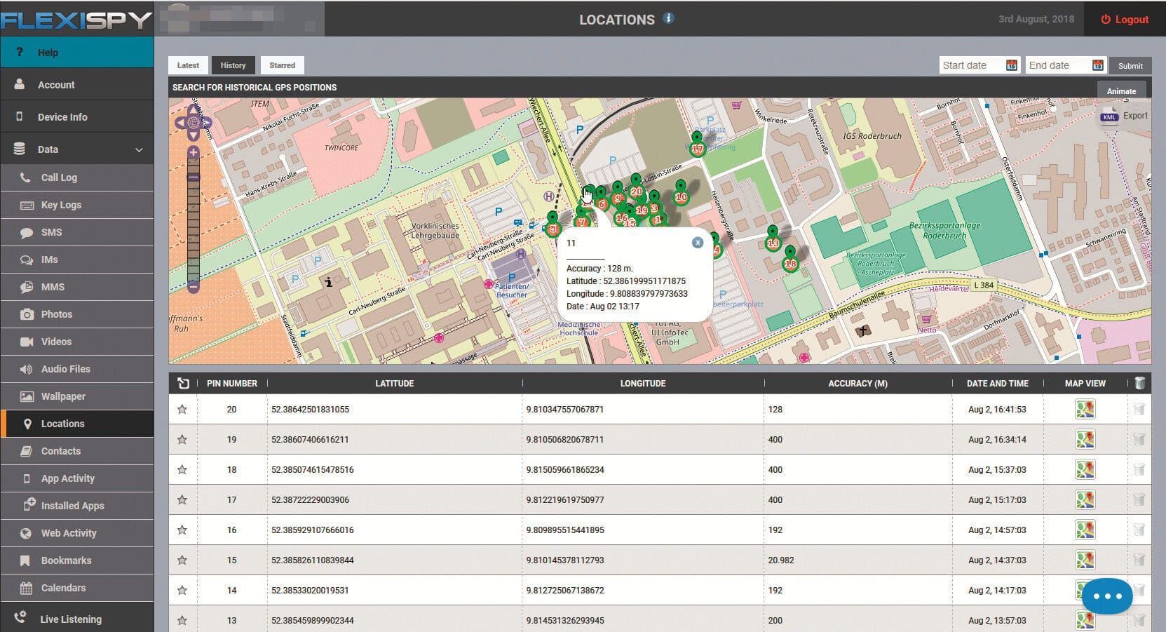 smartphone spionage apps FlexiSpy locatiegeschiedenis locatie traceren volgen