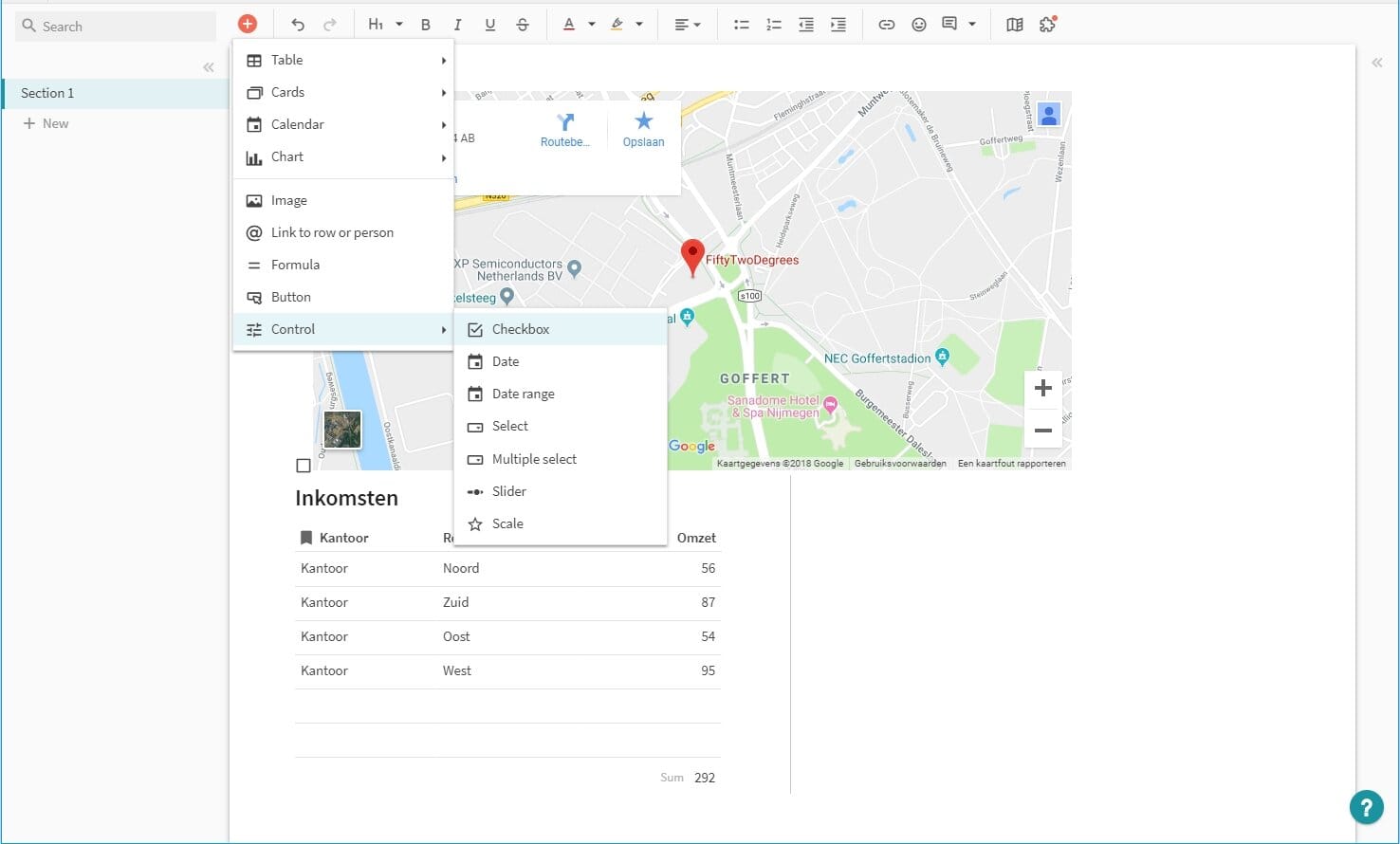 Office software voor teams Coda Google Maps formule externe data