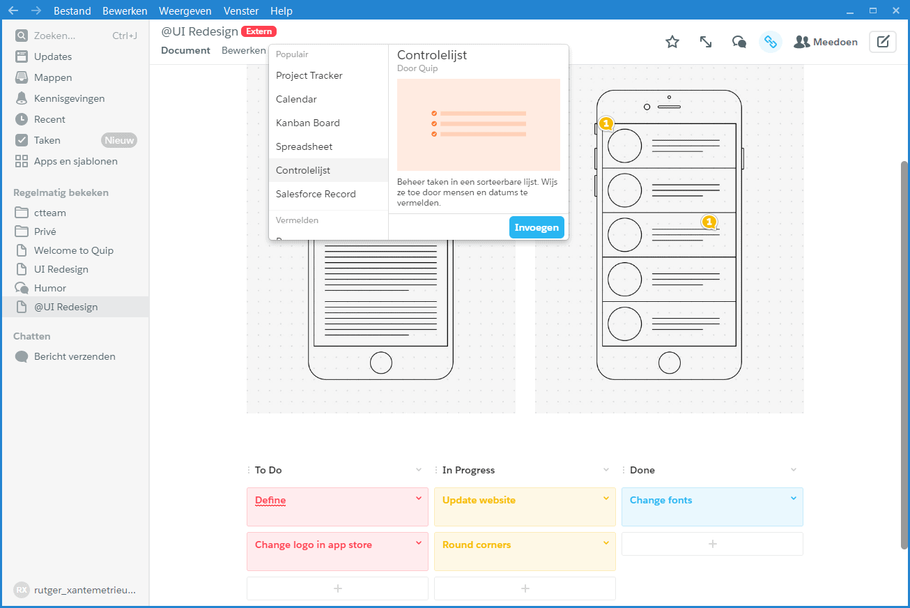 Office software voor teams Quip Live-apps interactief