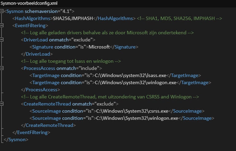 Sysmon gebruiken loggen analyseren XML configuratie bestand