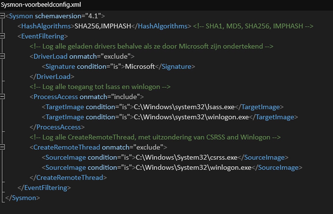 Sysmon gebruiken loggen analyseren XML configuratie bestand