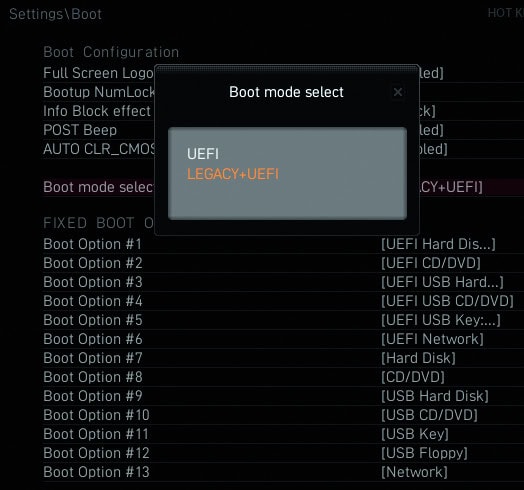 UEFI BIOS instellen BIOS-modus MSI legacy
