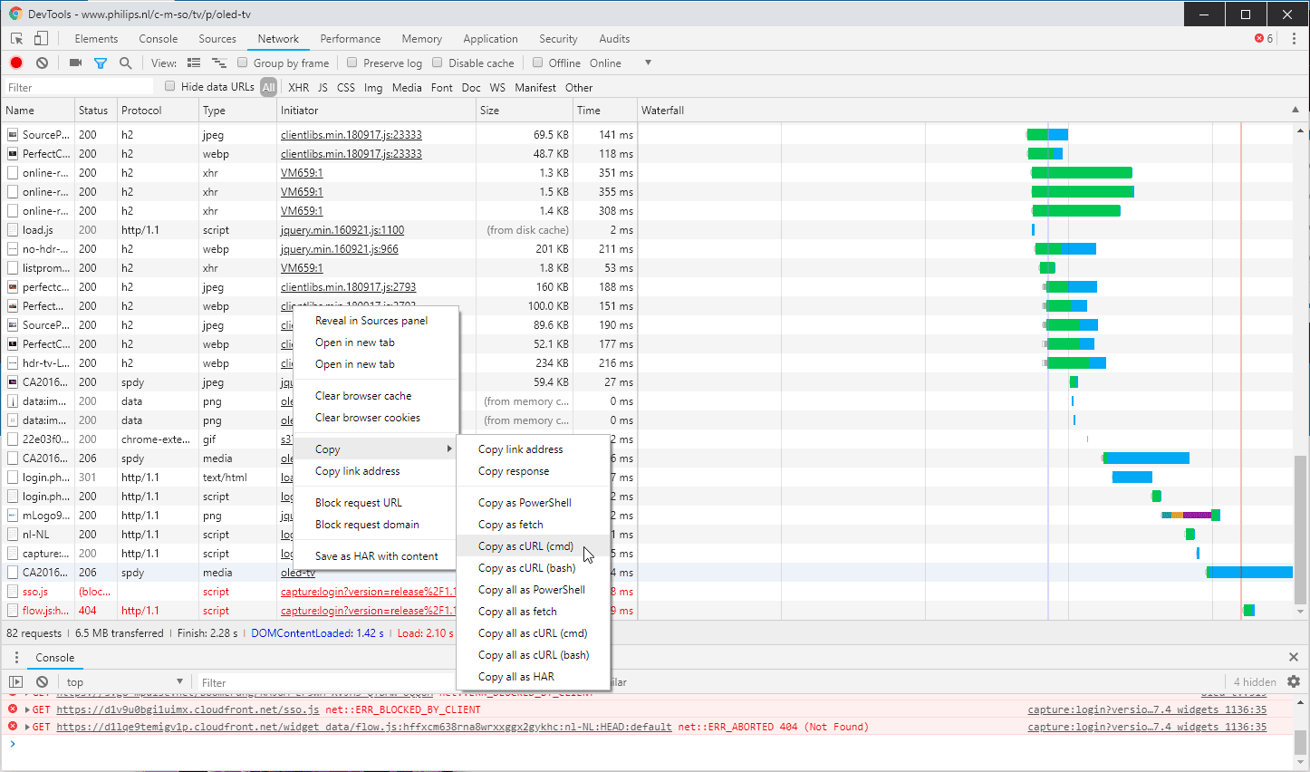 ontwikkelaarstools Chrome Firefox browser video downloaden cURL