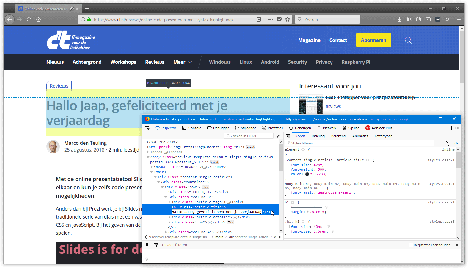 ontwikkelaarstools Chrome Firefox browser webpagina aanpassen