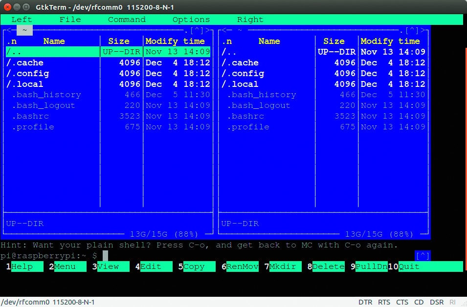 Bluetooth achterdeur in Raspberry Pi shell gtkterm