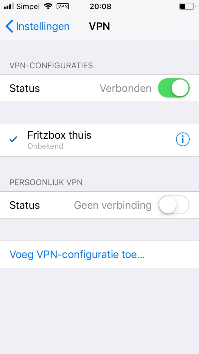 VPN server router thuis Fritzbox smartphone iPhone instellen