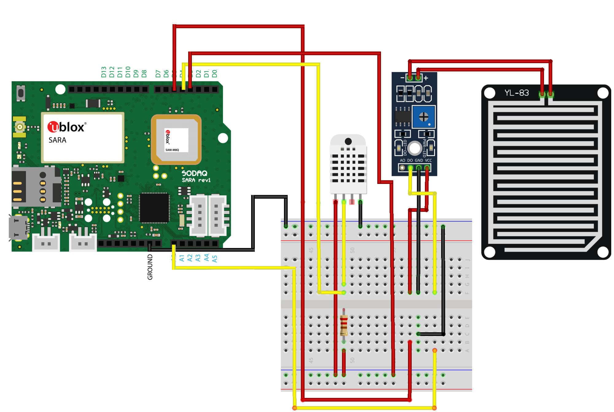 5G energiezuinig communiceren Sodaq Sara aansluitschema vochtigheid NB IoT energieverbruik