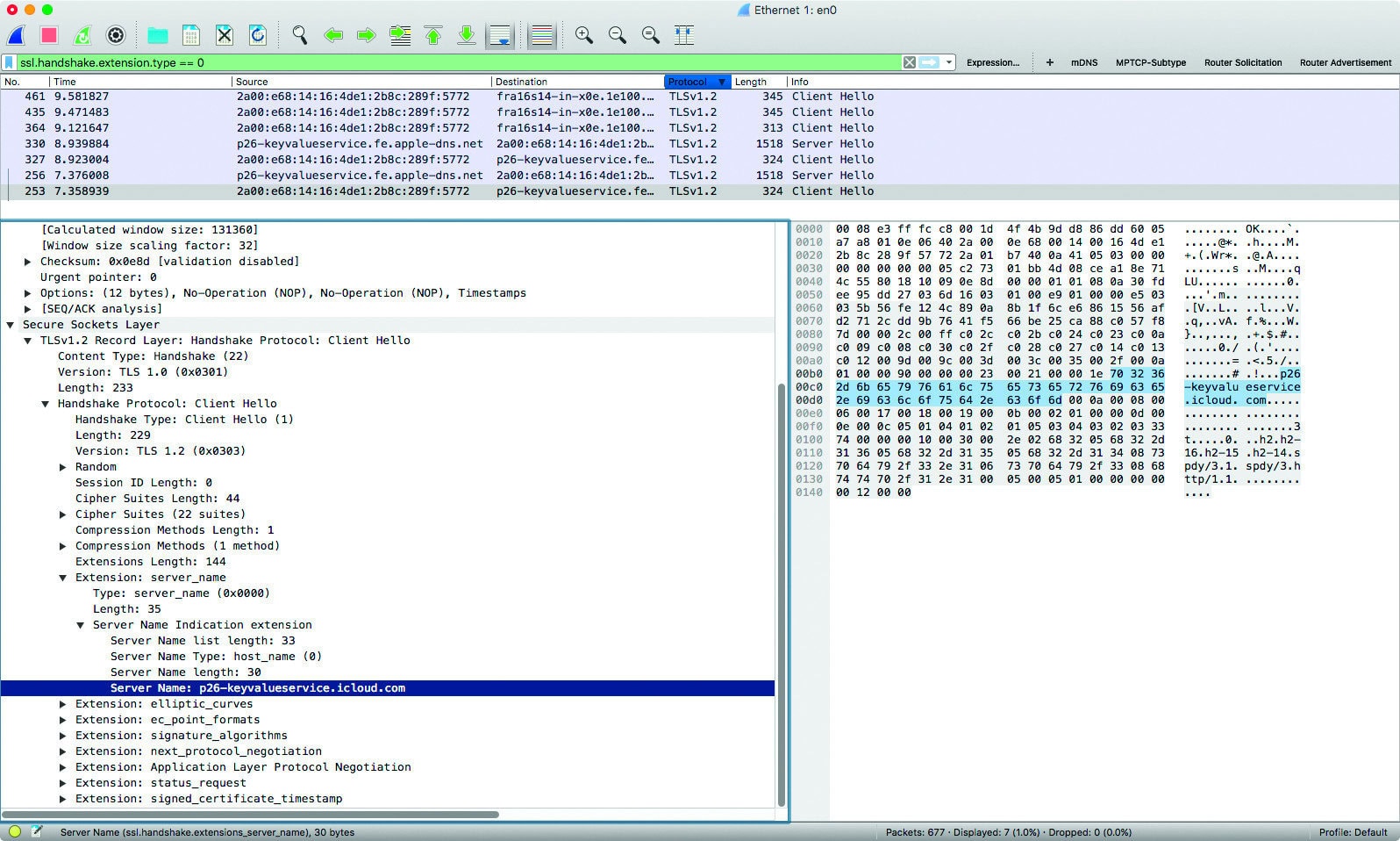 Tshark netwerk analyseren Wireshark https versleuteld metadata SNI Server Name Indication