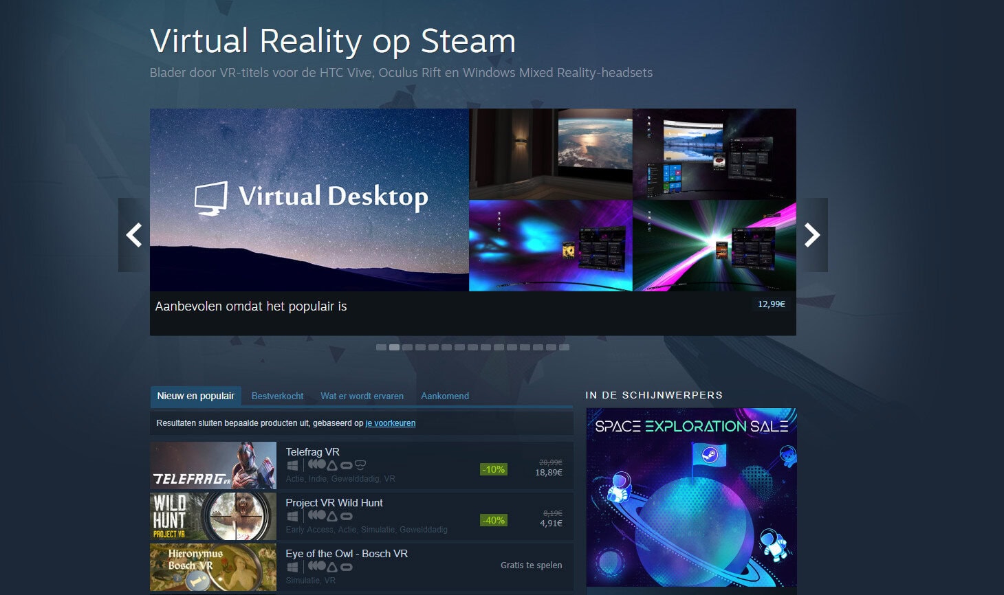 Virtual reality headset VR-bril software Steam VR