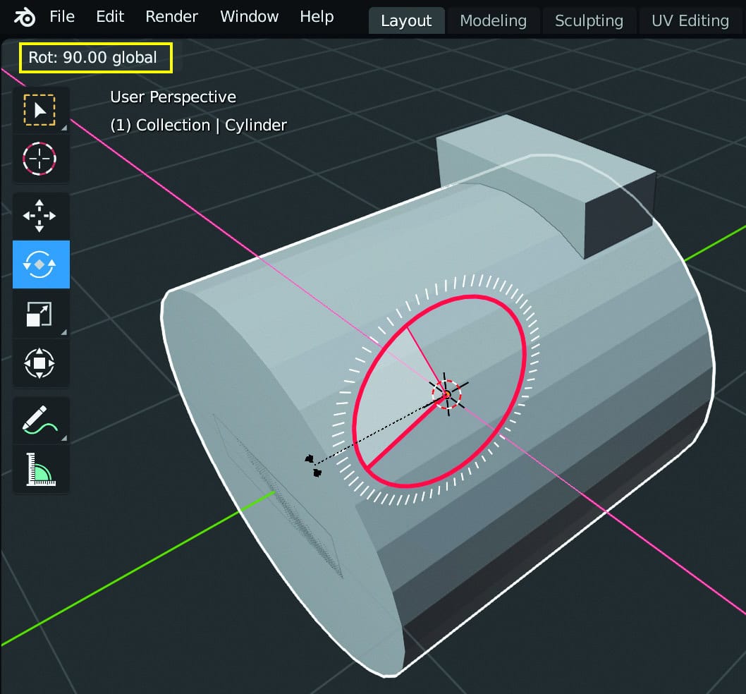 Blender workshop 3D ontwerpen roteren hoek stappen Ctrl