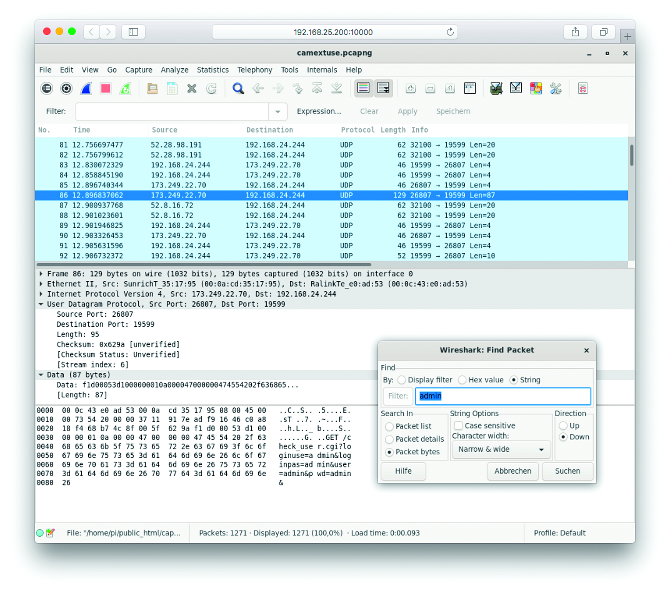 IP-camera netwerk veiligheid security monitoren wachtwoord Wireshark
