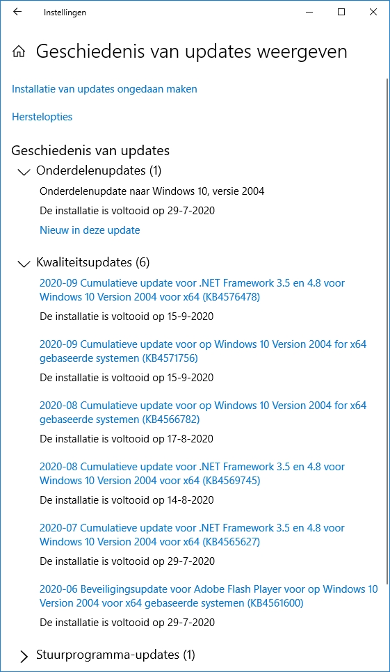 Windows updates geschiedenis