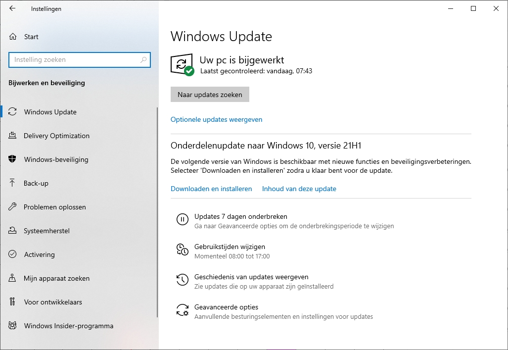 thumbnail voor Windows 10 versie 21H1 kan geïnstalleerd worden