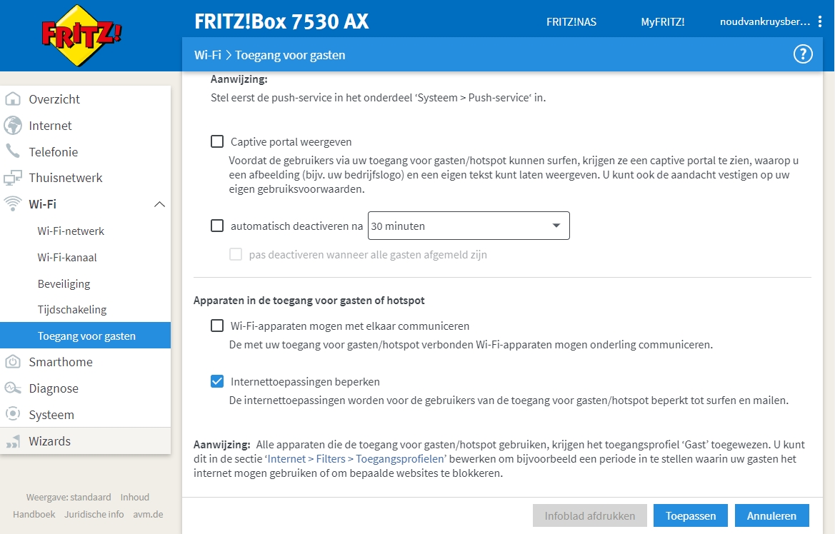 Fritzbox gastbeperkingen