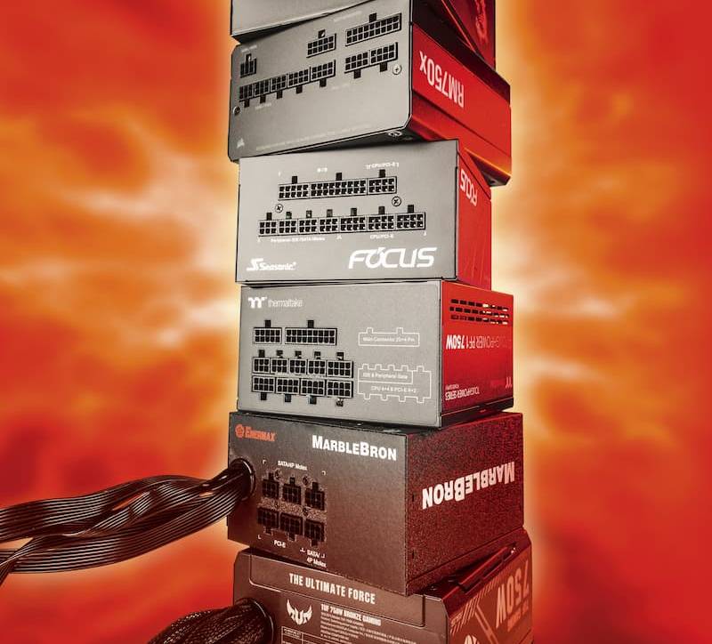 stapel pc voedingen 750W test 6 modellen