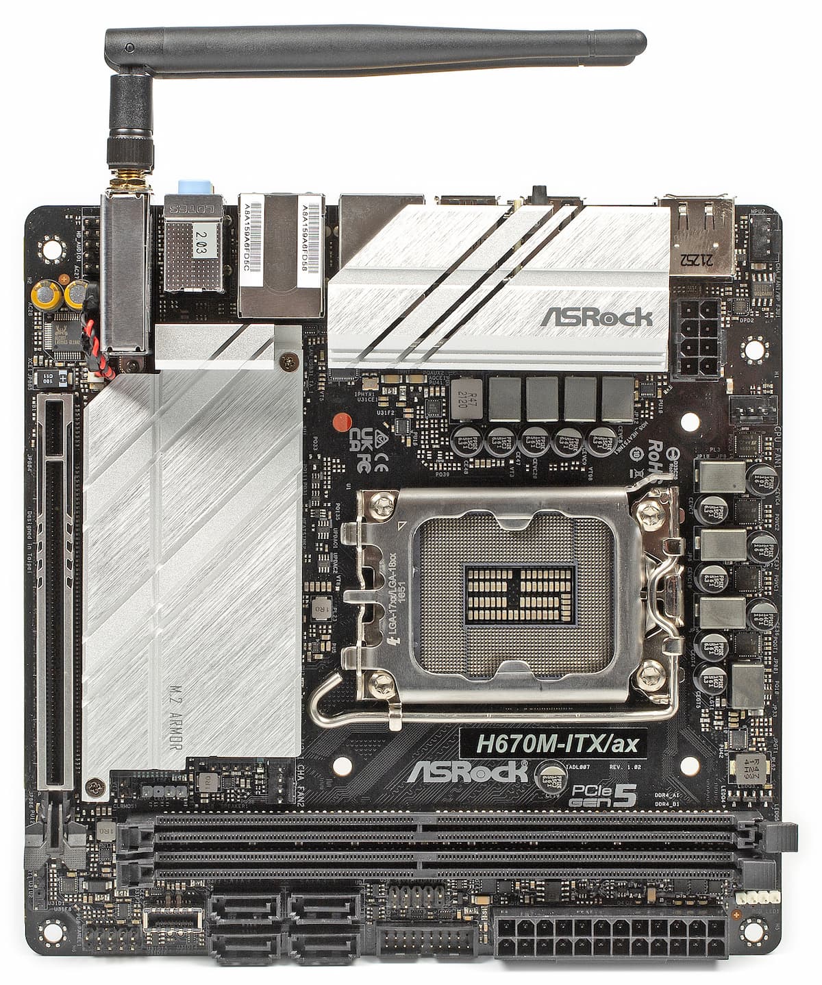 Asrock H670M-ITX ax moederbord - lay-out