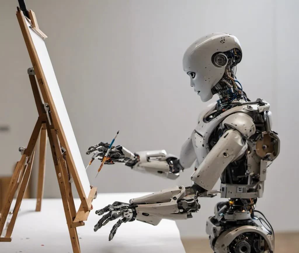 generatieve AI sfeerbeeld robot met ezel en verfkwast