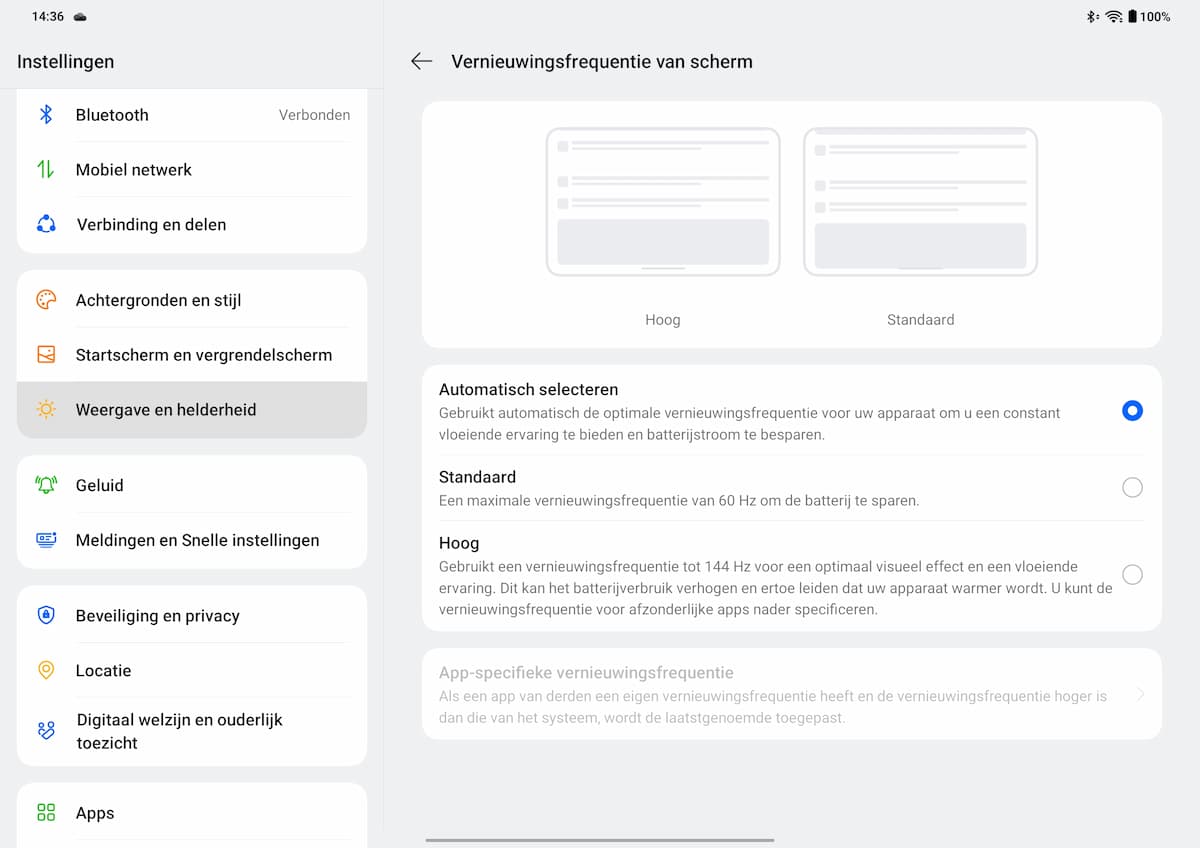 OnePlus Pad 2 scherm verversingsfrequentie instellen