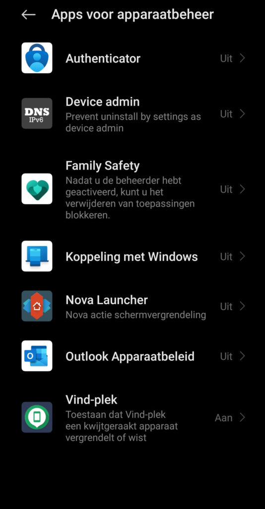 Stalkerware zoeken bij apps voor apparaatbeheer - Android