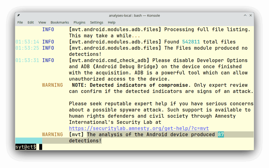 Mobile Verification Toolkit, MVT resulltaten