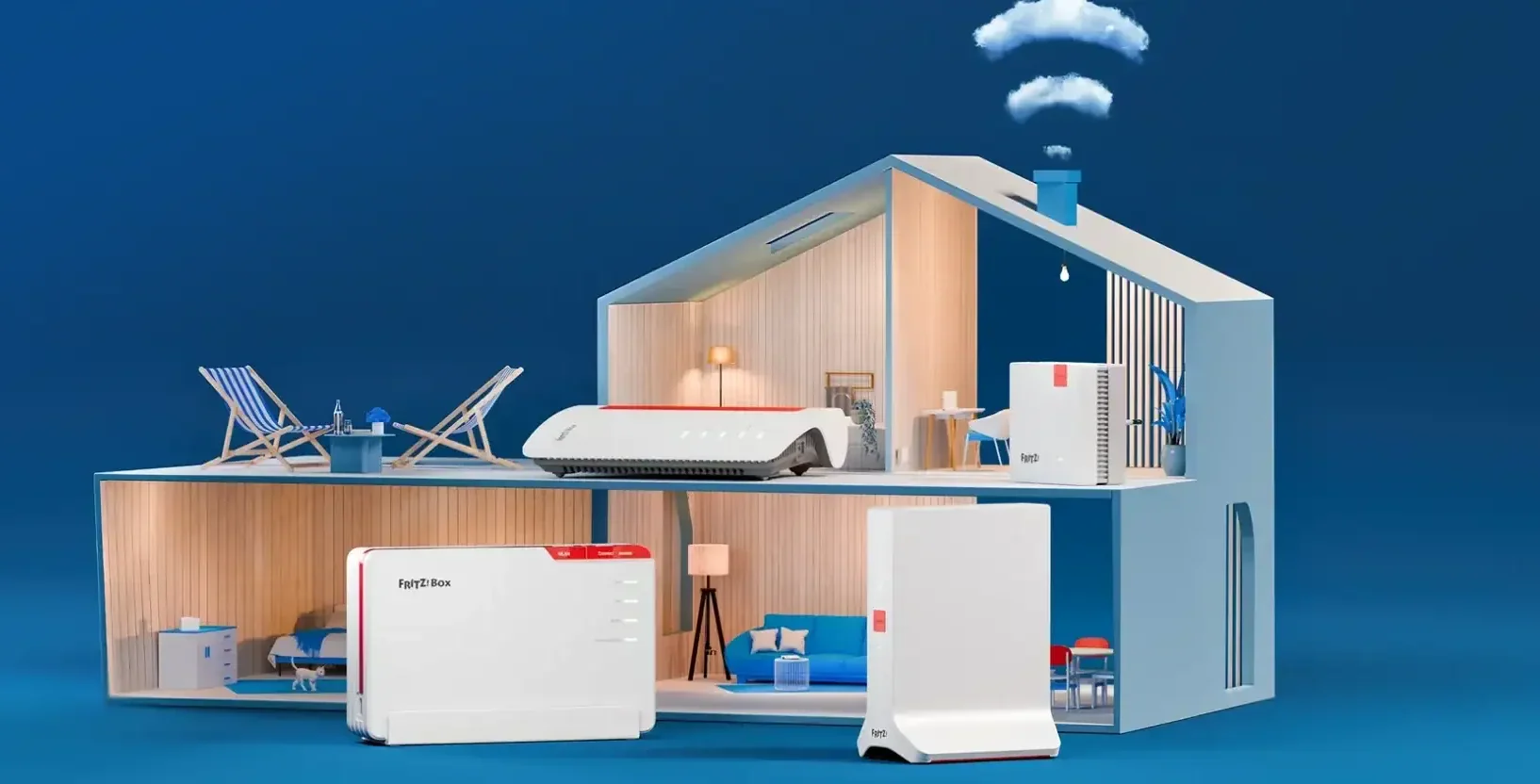 A house with a small model of a house on it.