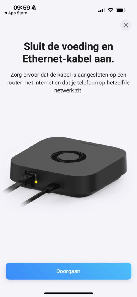 Na het inloggen bij Homey gaat de app zelf op zoek naar je Homey-apparaat.