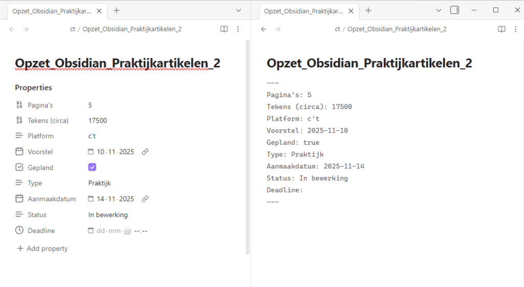 Obsidian (workshop deel 2) geavanceerde functies - properties