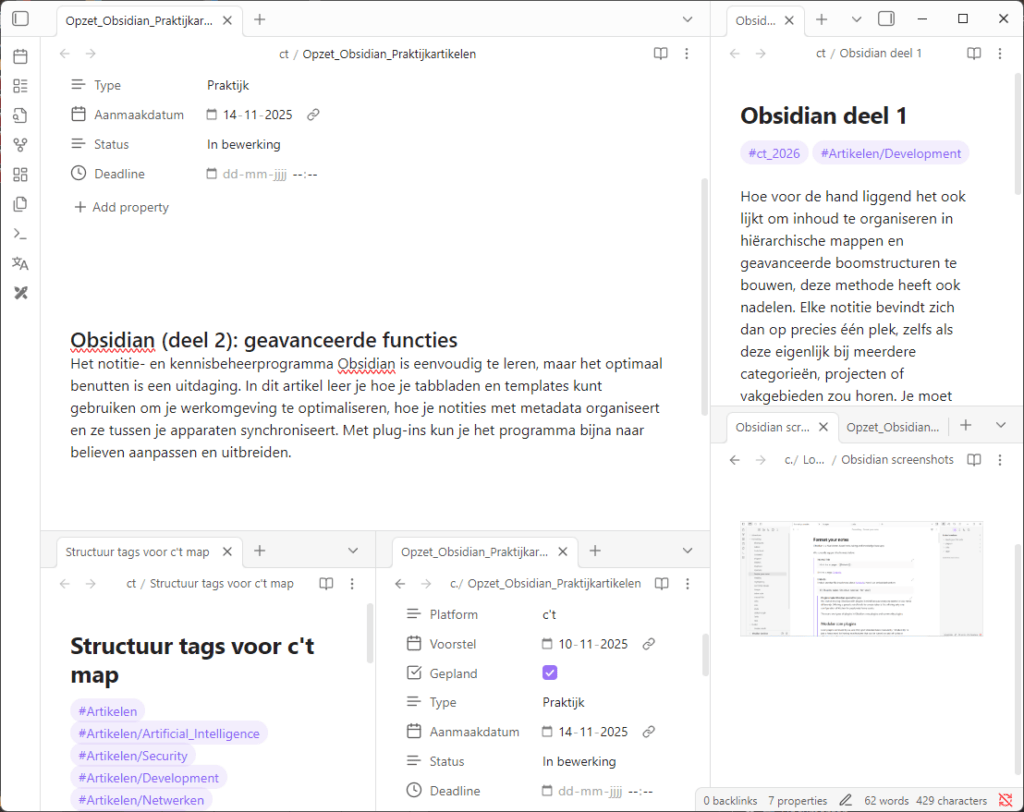 Obsidian (workshop deel 2) geavanceerde functies - workspace
