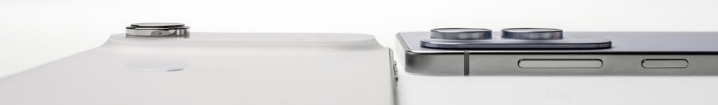 Samsung Galaxy S25 Edge en Apple iPhone Air dikte zij aanzicht uitstekend camera eiland
