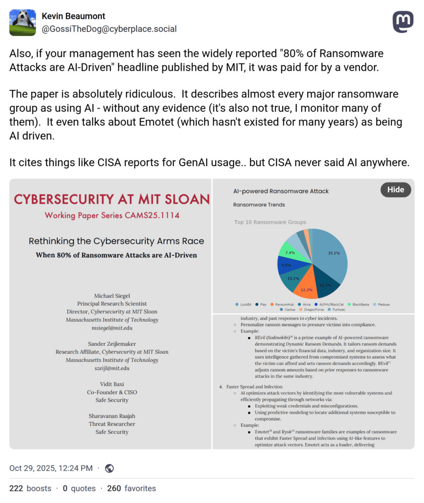 cybercrime met AI - beaumont reactie op Mastodon