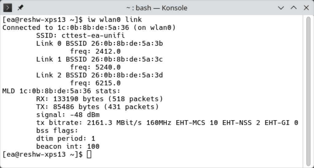 wifi7-tst commandline linux wifi7 verbinding banden